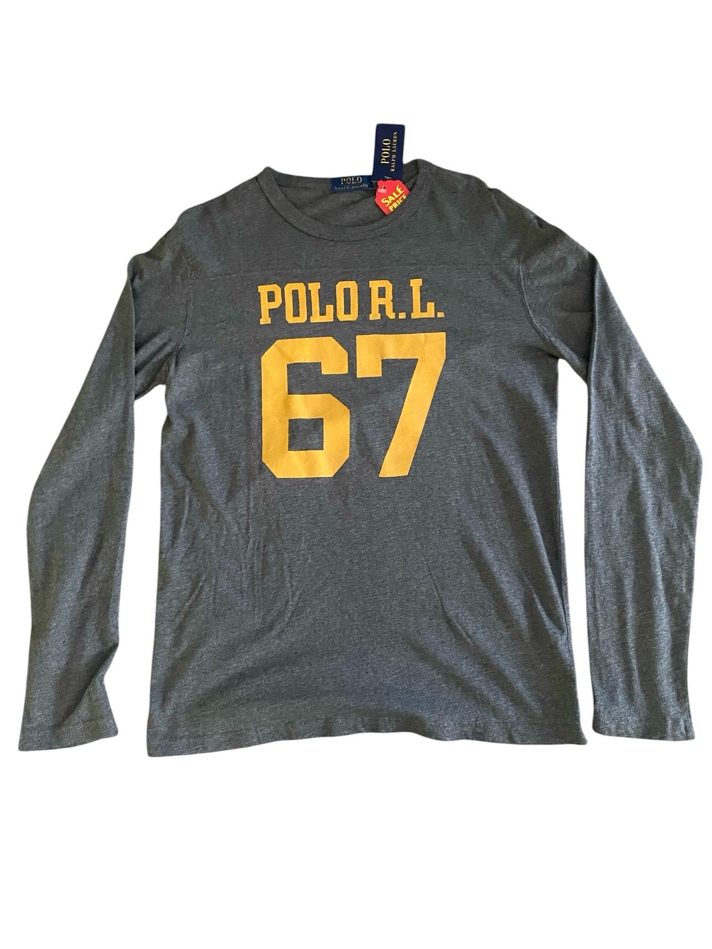 Polo Ralph Lauren Heathered Gray Varsity RL 67 Men's Long sleeve T Shirt Size Sm
